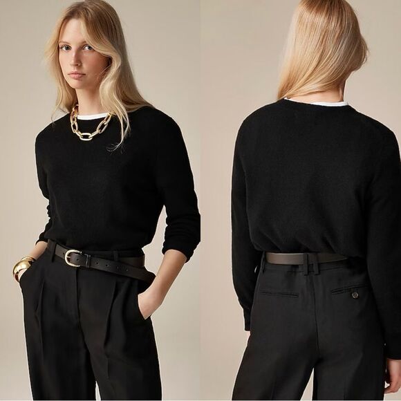 NWT J CREW Cashmere classic-fit crewneck sweater in black - Picture 1 of 10